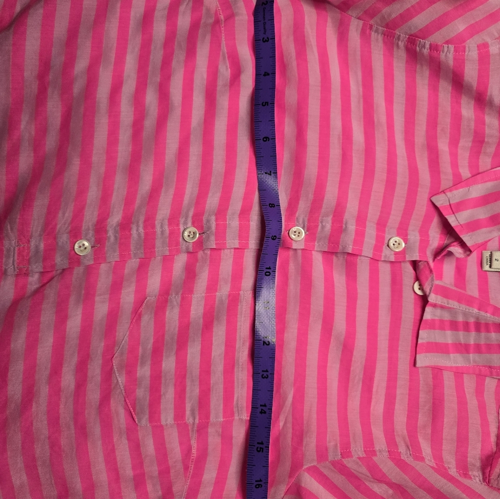 J CREW Hot Pink Stripe Cotton Silk 1/2 Button Popover Shirt sz 2 - Picture 3 of 6